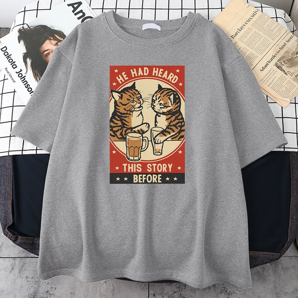 Cute Cat Drink Beer Oversize Tshirt