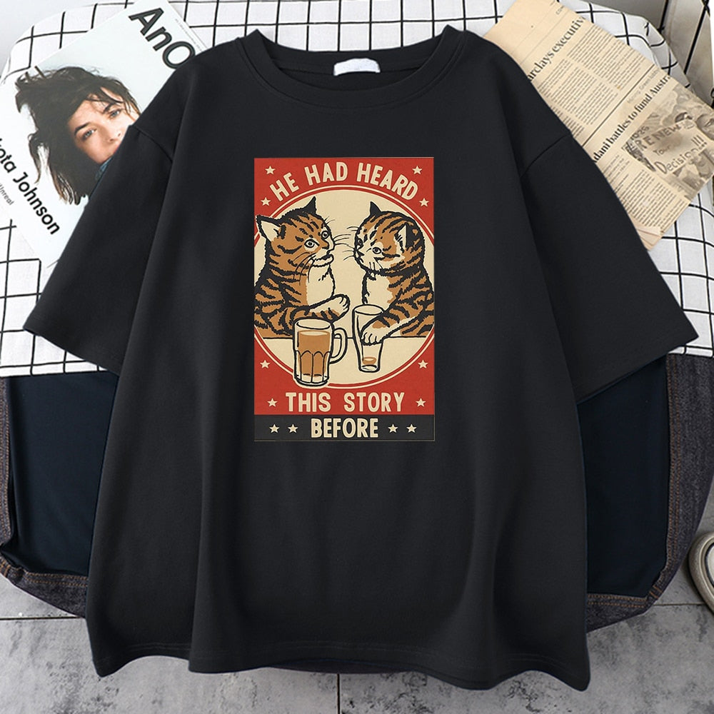 Cute Cat Drink Beer Oversize Tshirt