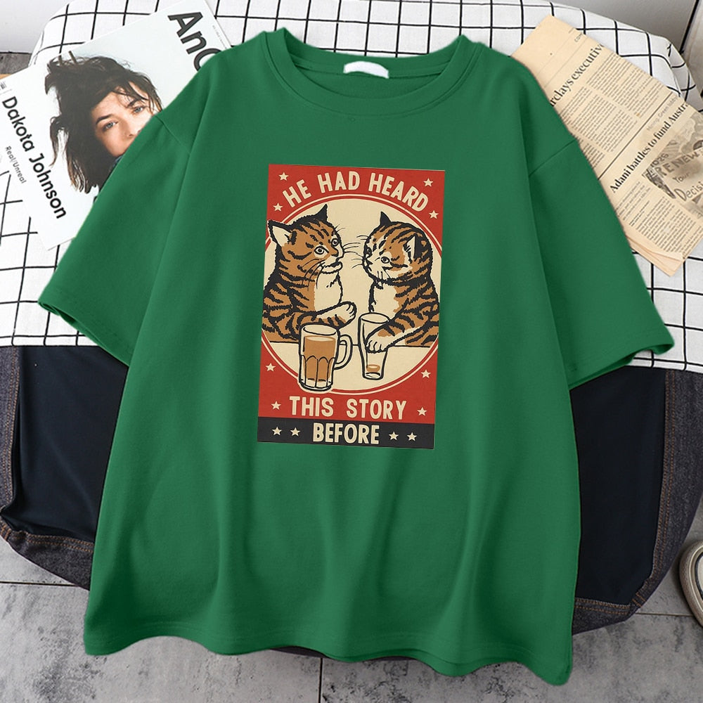 Cute Cat Drink Beer Oversize Tshirt