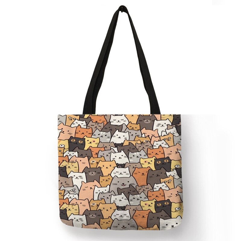 Cute Floral Cat Print Shopping Bag