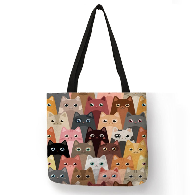 Cute Floral Cat Print Shopping Bag