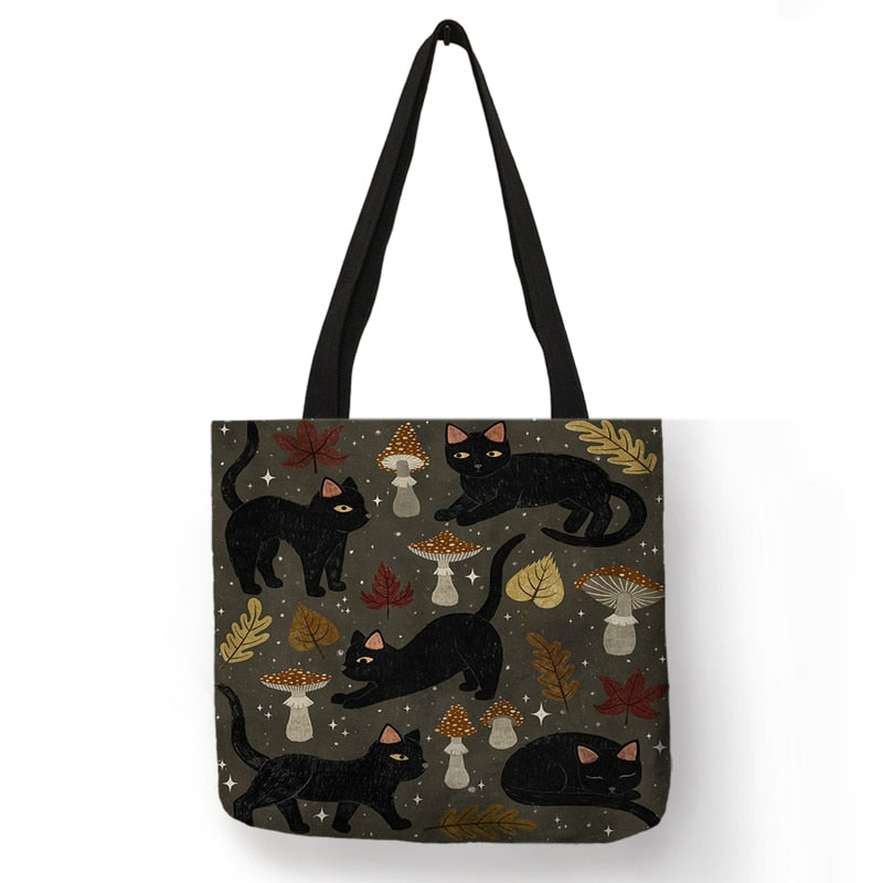 Cute Floral Cat Print Shopping Bag