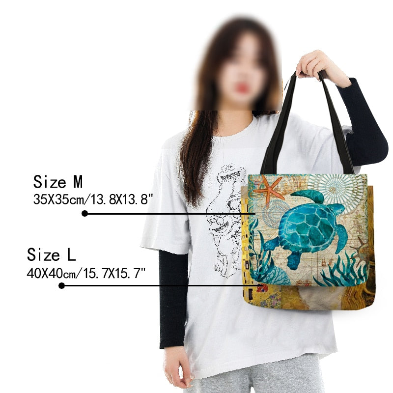 Cute Floral Cat Print Shopping Bag