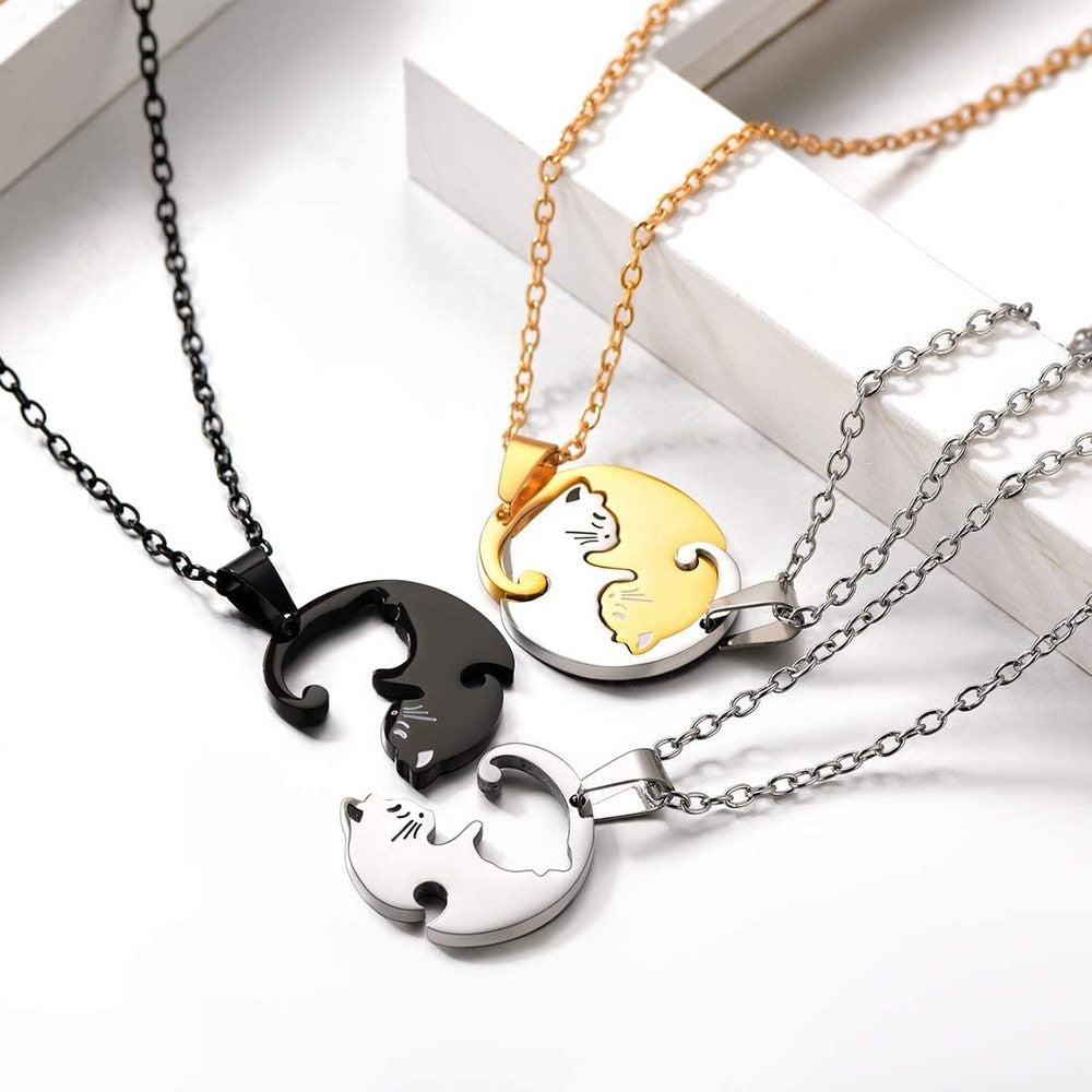 Cute Cat Stainless Steel Couple Necklace - 2 Pieces