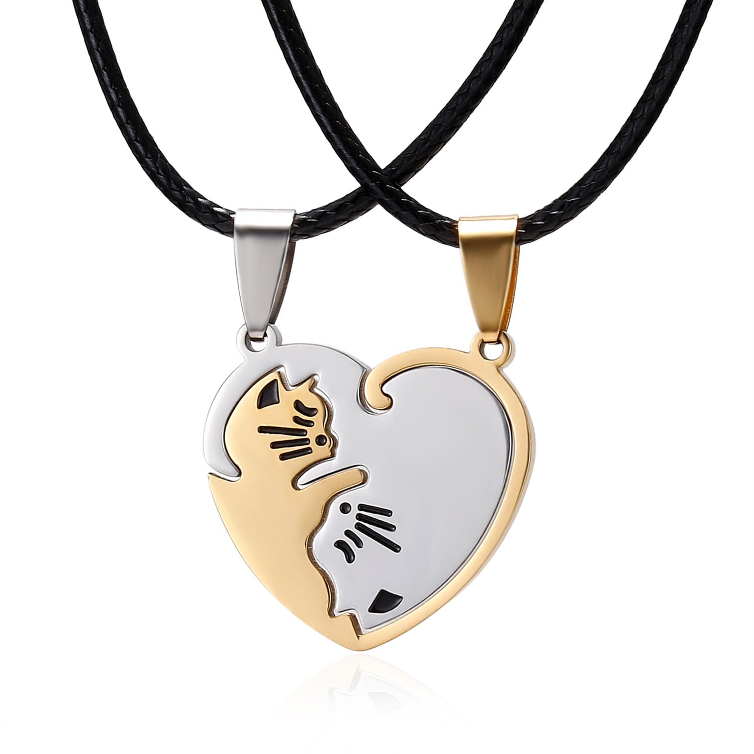 Cute Cat Stainless Steel Couple Necklace - 2 Pieces