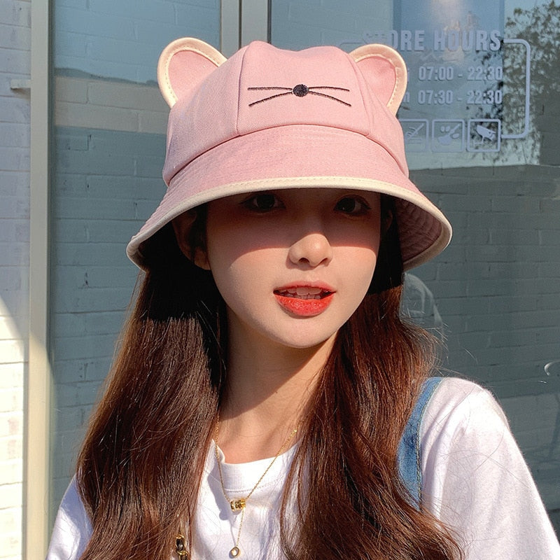 Korean Cartoon Cat Ears Bucket Hat