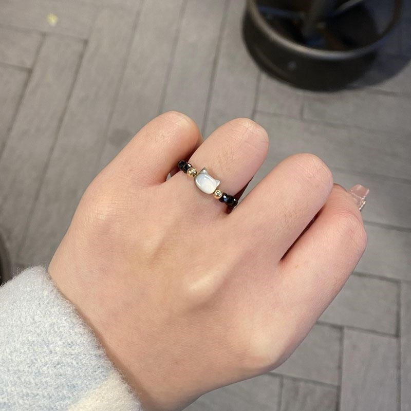 Natural Moonstone Obsidian Ring