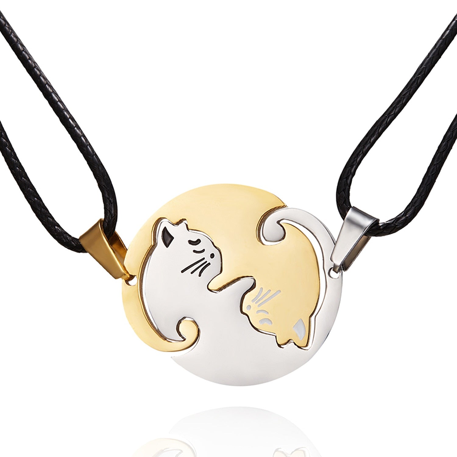 Cute Cat Stainless Steel Couple Necklace - 2 Pieces