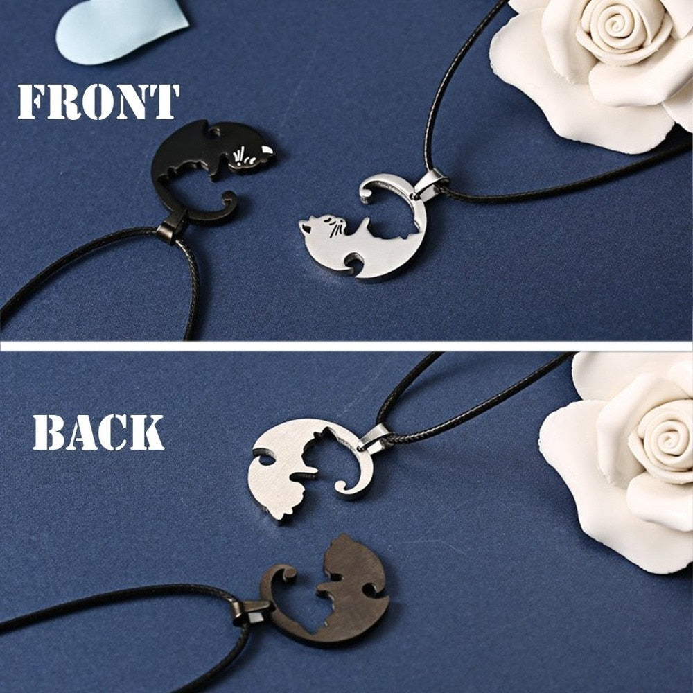 Cute Cat Stainless Steel Couple Necklace - 2 Pieces