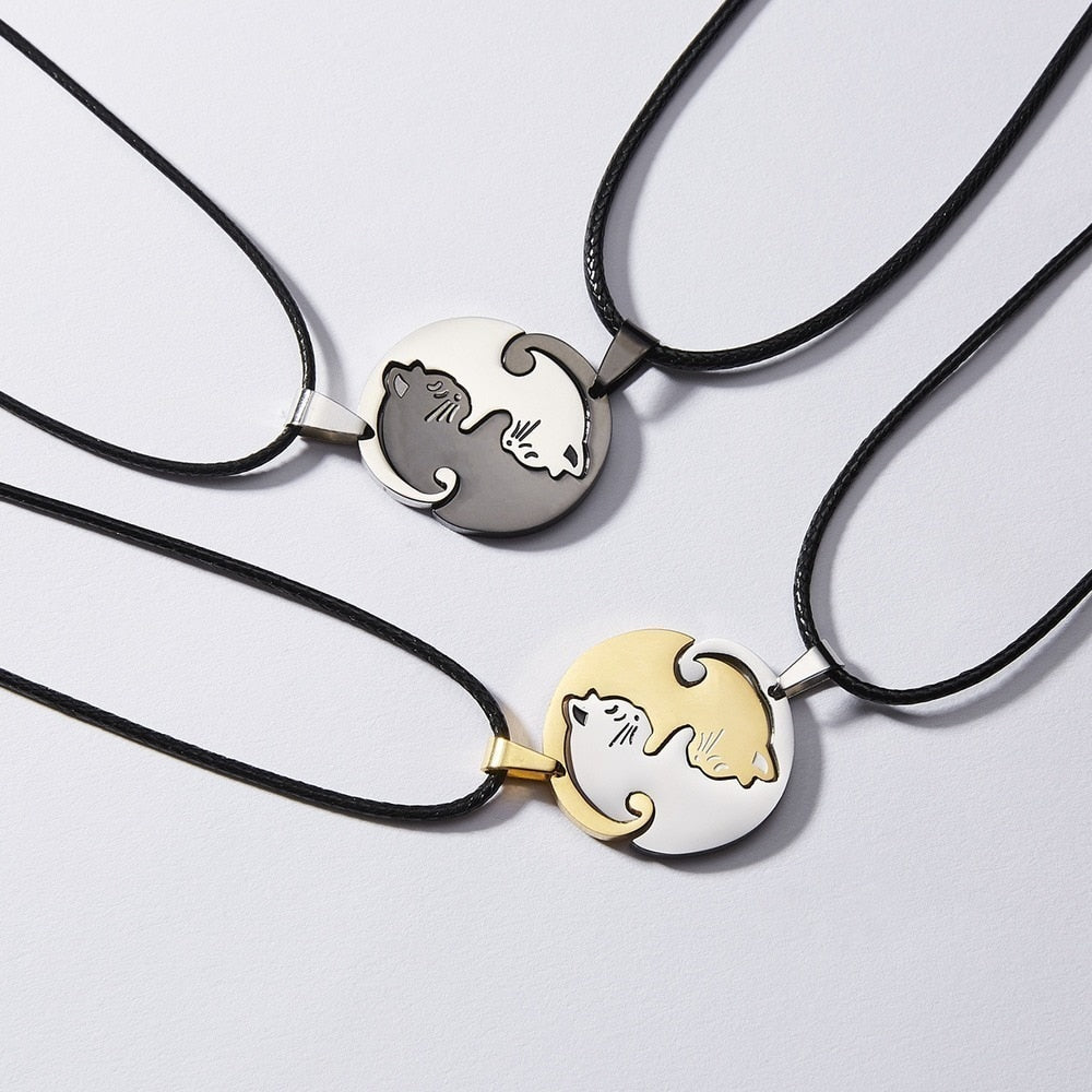 Cute Cat Stainless Steel Couple Necklace - 2 Pieces