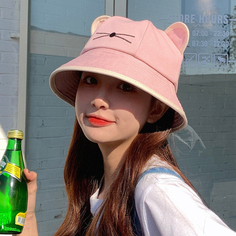 Korean Cartoon Cat Ears Bucket Hat