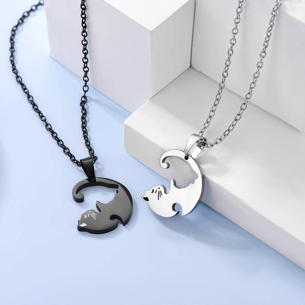 Cute Cat Stainless Steel Couple Necklace - 2 Pieces