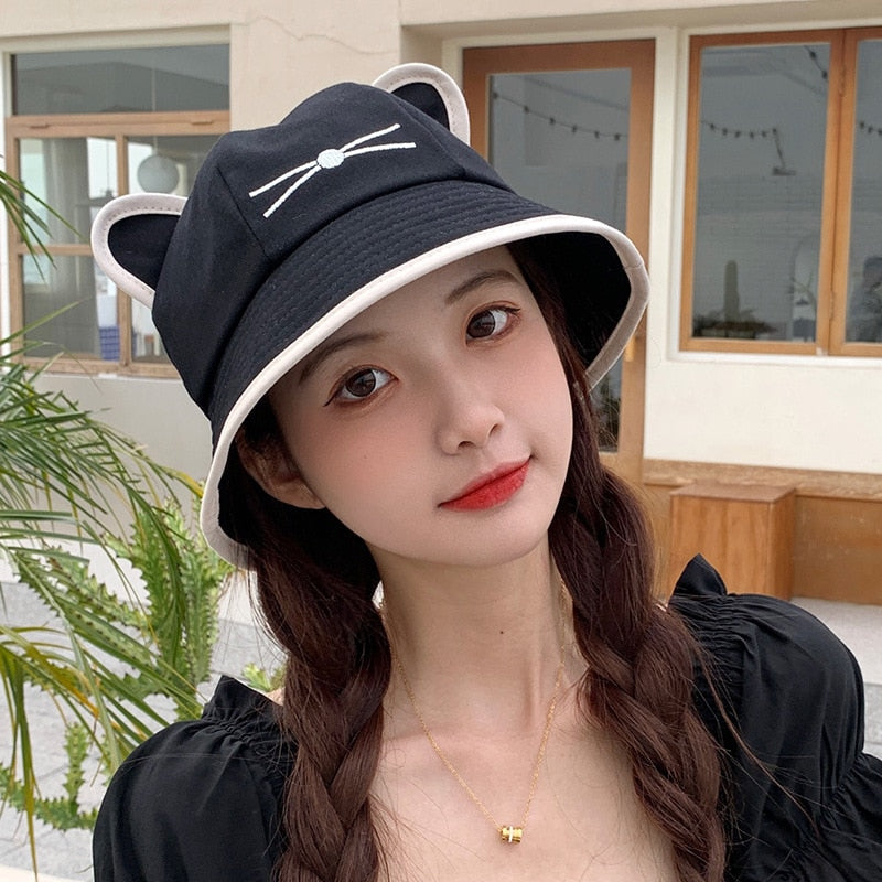 Korean Cartoon Cat Ears Bucket Hat