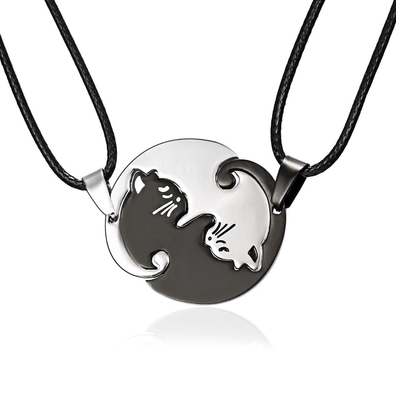 Cute Cat Stainless Steel Couple Necklace - 2 Pieces