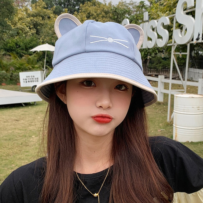 Korean Cartoon Cat Ears Bucket Hat