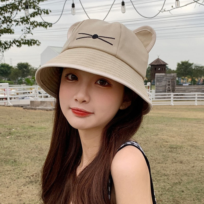 Korean Cartoon Cat Ears Bucket Hat