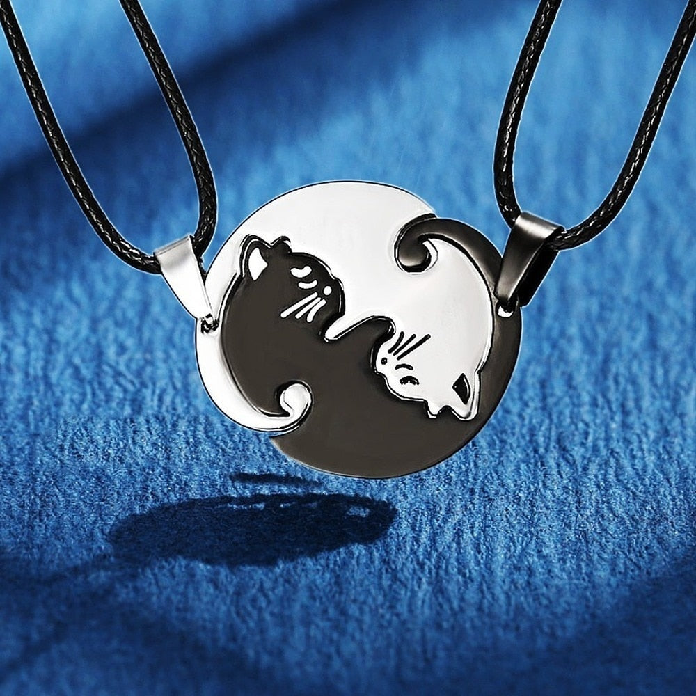 Cute Cat Stainless Steel Couple Necklace - 2 Pieces