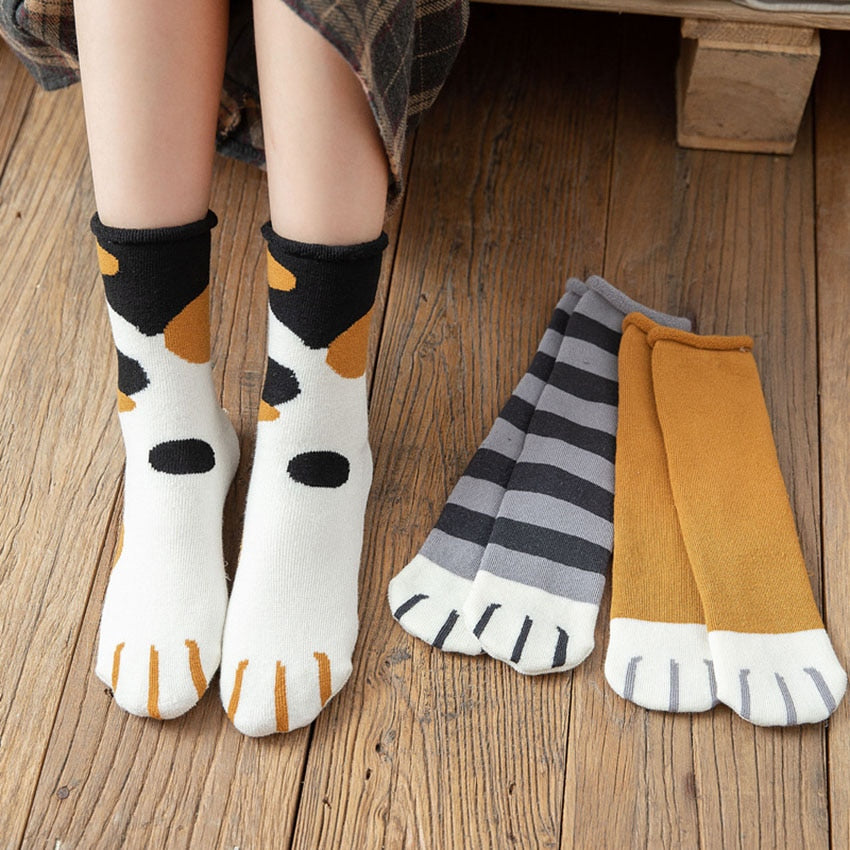 Winter Cat Paw Cartoon Pattern Series Cotton  Socks